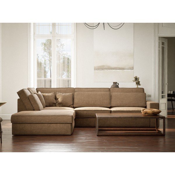 Šviesiai rudos spalvos kampinė sofa iš šenilinio audinio (su kairiuoju kampu/„L“ formos) Kirou – Maison de Rêve-image-4