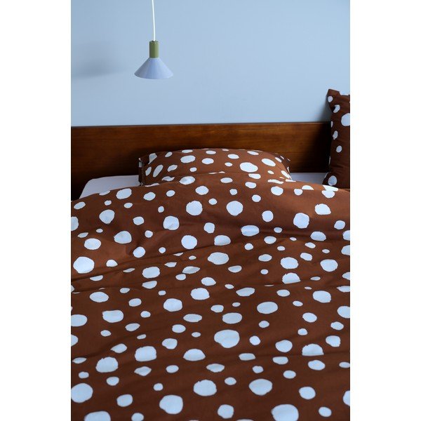 Šviesiai mėlynos spalvos/rudos spalvos iš medvilnės viengulė patalynė 140x200 cm Rigmor Dot – Jotex-image-1