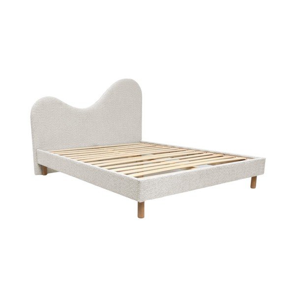 Baltos spalvos iš audinio dvigulė lova audiniu dengta su lovos grotelėmis 180x200 cm Celina – Bobochic Paris