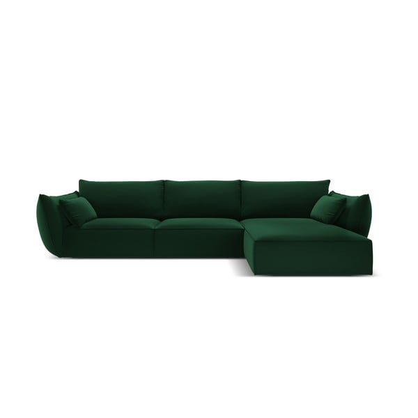 Tamsiai žalios spalvos iš velveto kampinė sofa (su dešiniuoju kampu/su gultu) Vanda – Mazzini Sofas