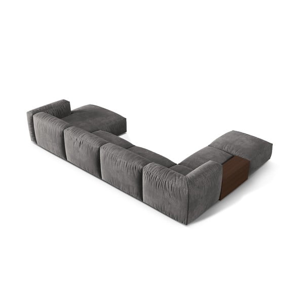 Pilkos spalvos iš velveto modulinė kampinė sofa (su kairiuoju kampu/„U“ formos) Martina – Micadoni -image-3