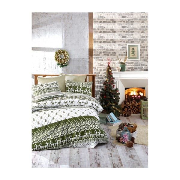 Kalėdinė medvilninė viengulė patalynė su paklode "Alice", 160 x 220 cm