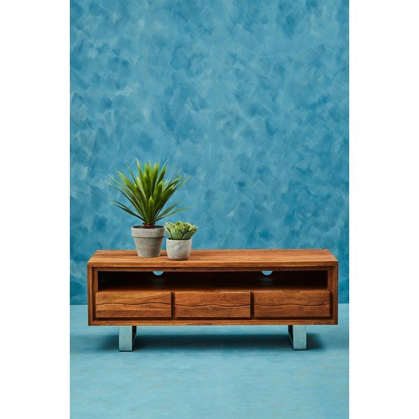 Tamsios natūralios spalvos iš akacijos masyvo TV spintelė 140x52x50 cm Simla – Premier Housewares-image-1
