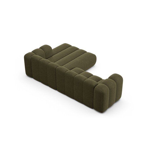 Žalios spalvos kampinė sofa iš šenilinio audinio (su dešiniuoju kampu/su gultu) Lupine – Micadoni -image-3
