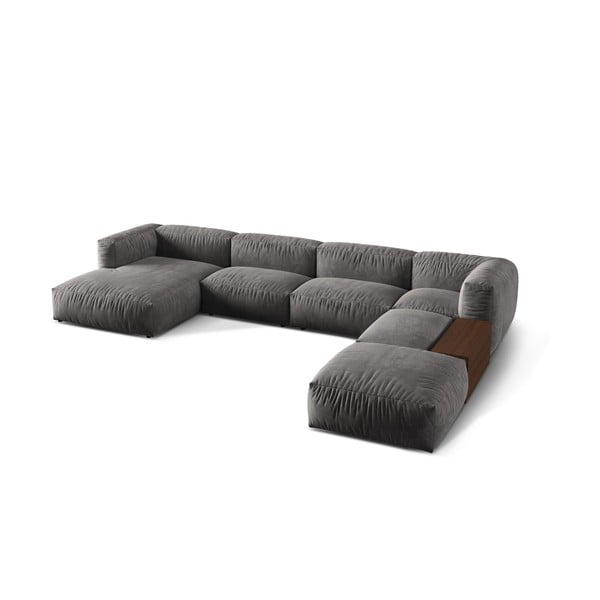 Pilkos spalvos iš velveto modulinė kampinė sofa (su dešiniuoju kampu/„U“ formos) Martina – Micadoni -image-2