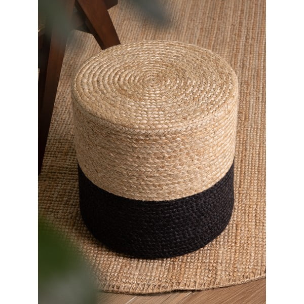 Juodos spalvos/natūralios spalvos pufas Juta Gold Black – Hanse Home-image-2