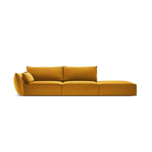 Garstyčių spalvos iš velveto sofa su kairiuoju kampu 264 cm Vanda – Mazzini Sofas