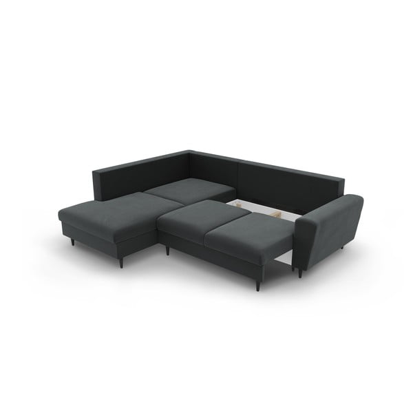 Tamsiai pilkos spalvos iš velveto sulankstoma/su sandėliavimo vieta kampinė sofa (su kairiuoju kampu/„L“ formos) Kyoto – Cosmopolitan Design-image-3