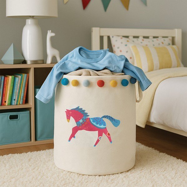 Baltos spalvos iš tekstilės vaikiškas krepšys ø 38x48 cm Mimo Eclectic Horse – Premier Housewares-image-2