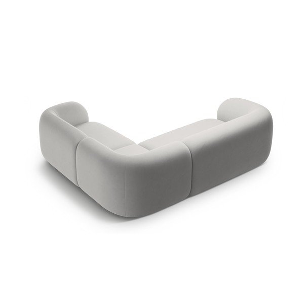 Šviesiai pilkos spalvos kampinė sofa iš velveto (su dešiniuoju kampu/„L“ formos) Kate – Micadoni -image-2