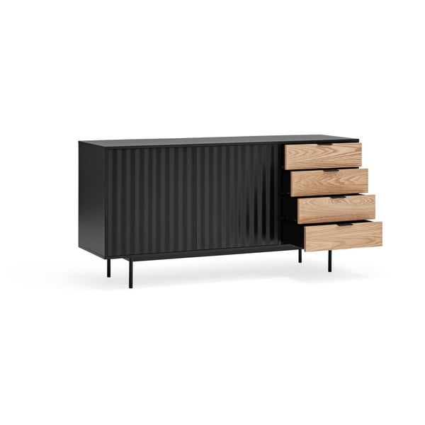 Žema šoninė spintelė juodos spalvos/natūralios spalvos iš ąžuolo 159x80 cm Sierra – Teulat-image-4