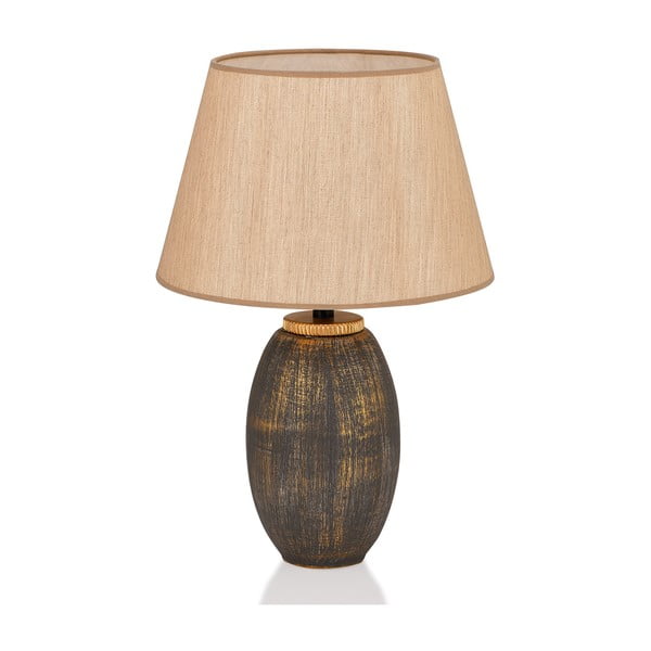 Pilkos spalvos/smėlio spalvos stalinis šviestuvas (aukštis 46 cm) su tekstiliniu gaubtu Yakamoz – Opviq lights