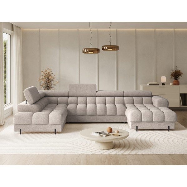 Smėlio spalvos iš boucle sulankstoma kampinė sofa (su kairiuoju kampu/„U“ formos) Feraria – ELTAP-image-1