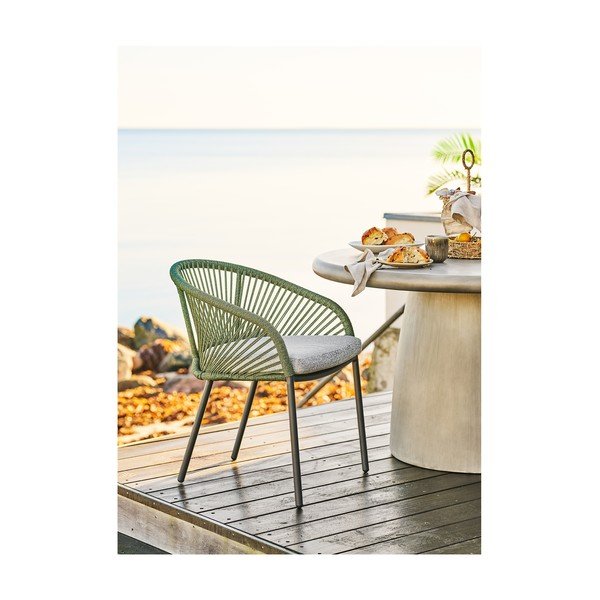 Žalios spalvos metalinė/paminkštinto audinio sodo kėdė Novella – House Nordic-image-1