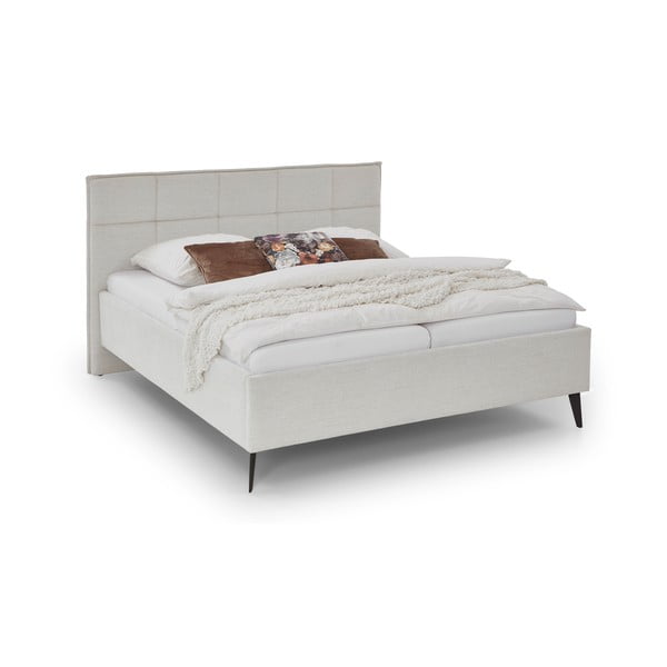 Smėlio spalvos dvigulė lova audiniu dengta su sandėliavimo vieta su lovos grotelėmis 180x200 cm Paulo – Meise Möbel-image-4