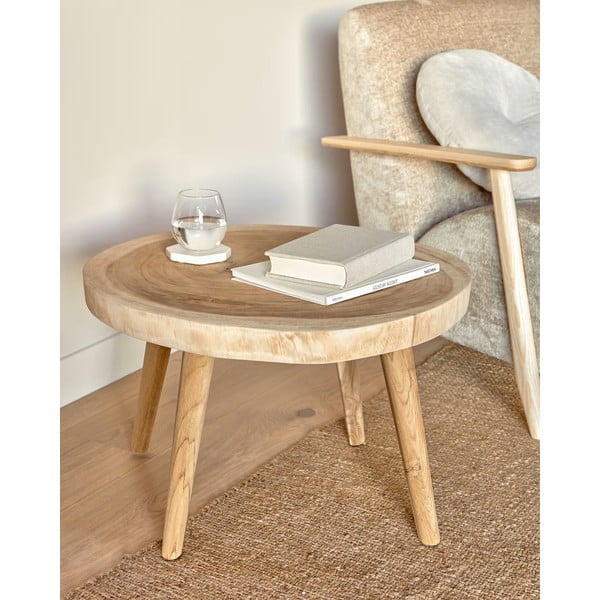 Iš masyvios munggur medienos apvalios formos šoninis stalas ø 65 cm Wellcres – Kave Home-image-1