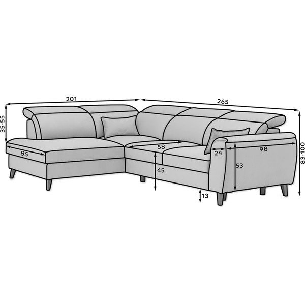 Smėlio spalvos iš velveto sulankstoma/su sandėliavimo vieta kampinė sofa (su kairiuoju kampu/„L“ formos) Noble – ELTAP-image-3