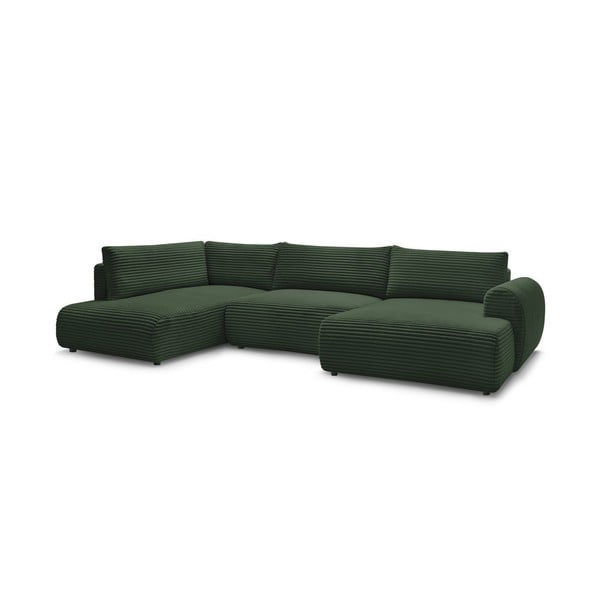 Tamsiai žalios spalvos sulankstoma/su sandėliavimo vieta kampinė sofa iš kordinio velveto (su kairiuoju kampu/„U“ formos) Lucien – Bobochic Paris-image-3