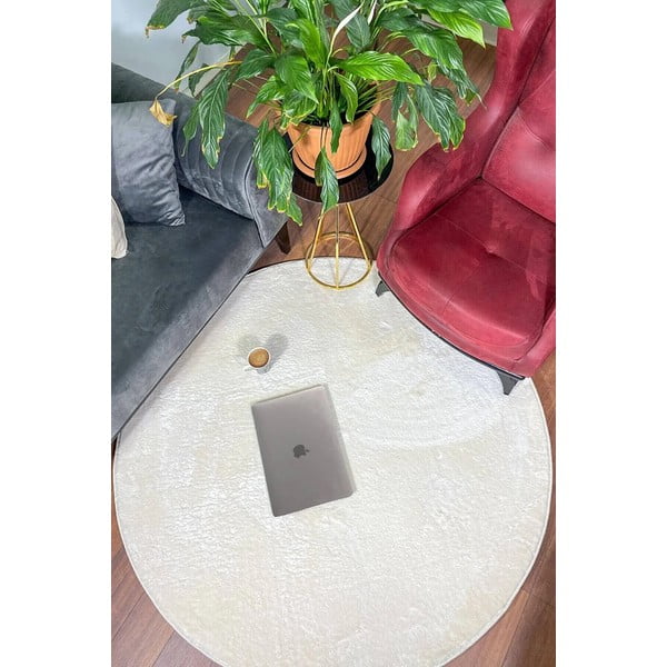 Skalbiamas apvalios formos kilimas baltos spalvos ø 100 cm Pelush White – Mila Home-image-1