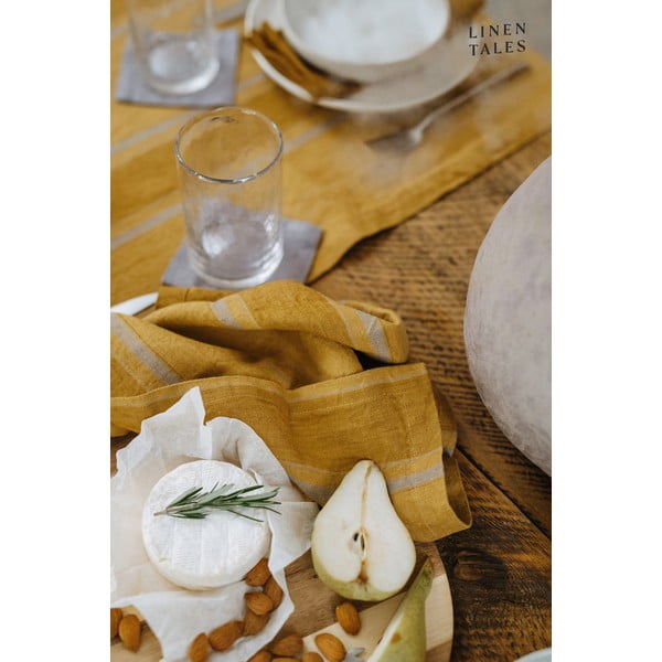 Iš lino staltiesė 140x140 cm Amber Bronze Stripes – Linen Tales-image-3