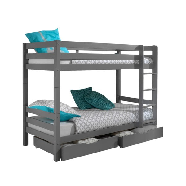 Dviauktė iš pušies masyvo vaikiška lova pilkos spalvos su sandėliavimo vieta PINO – Vipack
