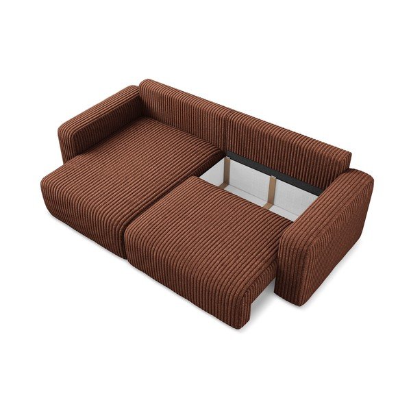 Terakotos spalvos sulankstoma/su sandėliavimo vieta kampinė sofa iš kordinio velveto (su kairiuoju kampu/su gultu) Kona – Makamii-image-4