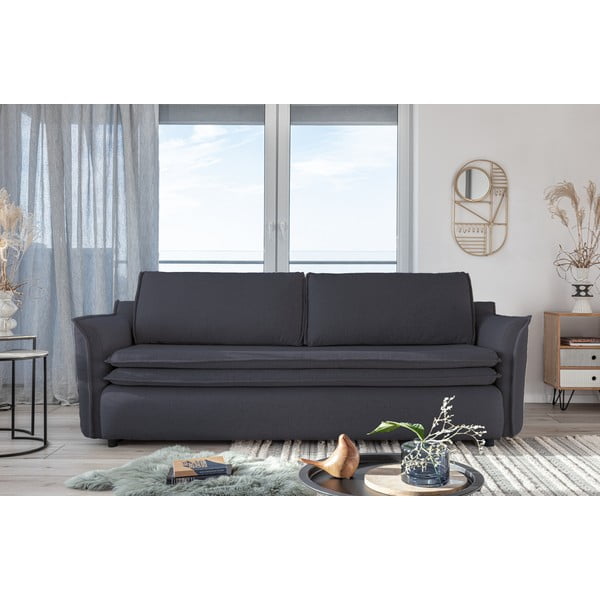 Tamsiai pilkos spalvos aksominė sofa-lova Miuform Tender Eddie-image-1