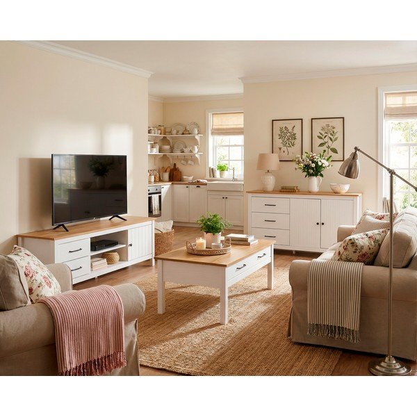 Iš pušies masyvo TV spintelė baltos spalvos 158x47 cm Miranda – Marckeric-image-1