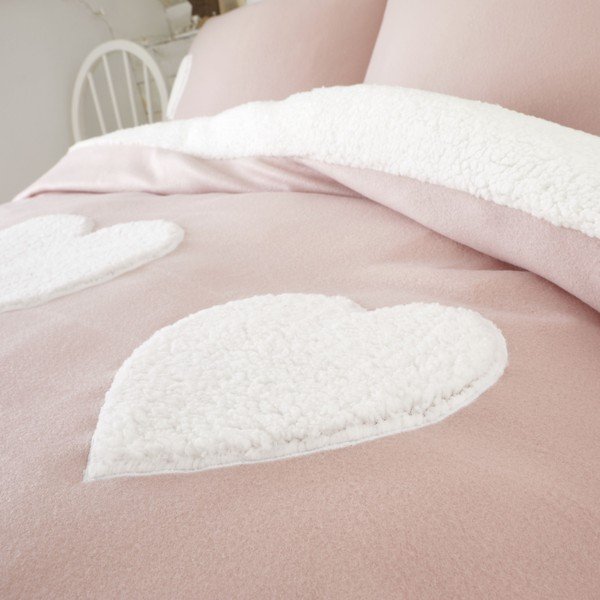 Rožinė patalynė iš vilnos su širdelėmis Catherine Lansfield, 135 x 200 cm-image-2