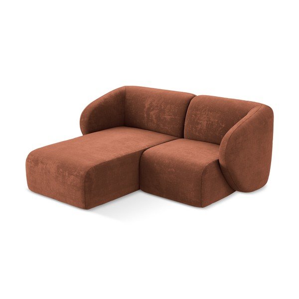 Terakotos spalvos kampinė sofa iš šenilinio audinio (su kairiuoju kampu/su gultu) Lani – Makamii-image-2