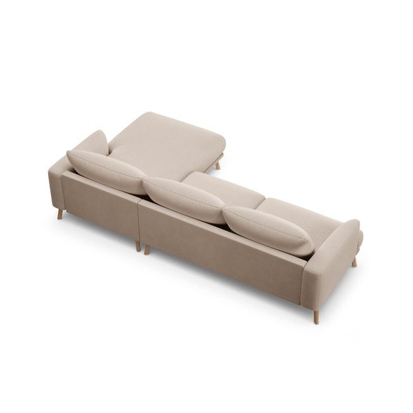 Smėlio spalvos kampinė sofa iš velveto (su dešiniuoju kampu/su gultu) Naomi – Micadoni -image-3