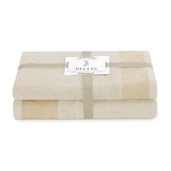 Vonios rankšluosčių rinkiniai iš medvilnės audinio smėlio spalvos 2 vnt. Bellis – AmeliaHome