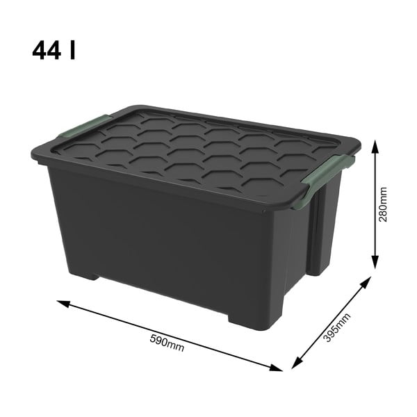 Blizgios juodos spalvos plastikinė laikymo dėžė su dangčiu Evo Safe - Rotho-image-1