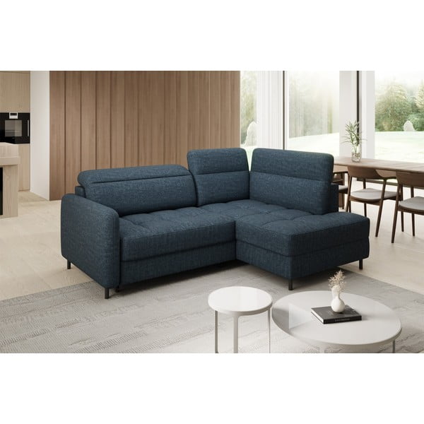 Mėlynos spalvos iš velveto sulankstoma/su sandėliavimo vieta kampinė sofa (su dešiniuoju kampu/„L“ formos) Barea – ELTAP-image-3