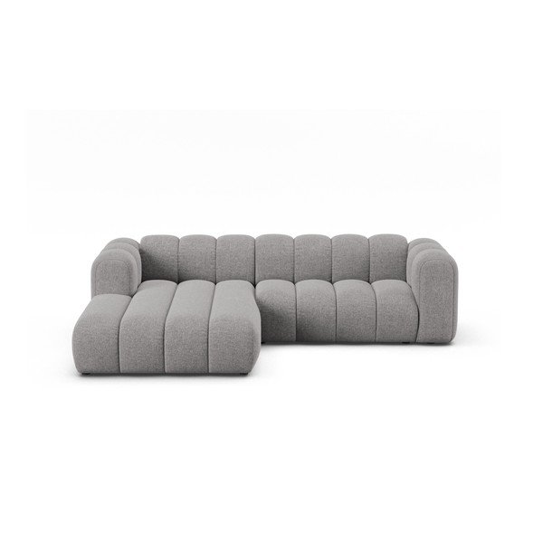 Pilkos spalvos kampinė sofa iš šenilinio audinio (su kairiuoju kampu/su gultu) Lupine – Micadoni 