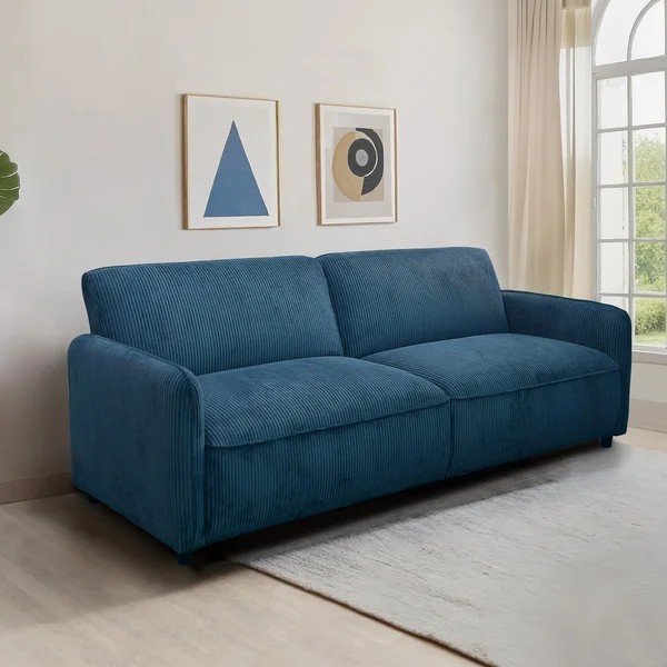 Mėlynos spalvos reguliuojama/sulankstoma sofa iš kordinio velveto 209 cm Alicia – Støraa-image-1