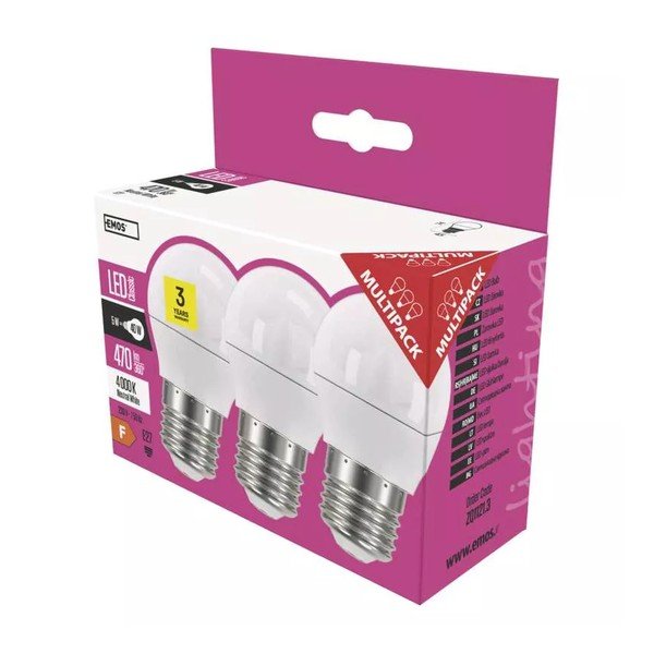 Neutralios LED lemputės 3 vnt. 5 W E27, – EMOS-image-1