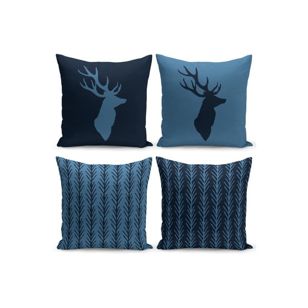 4 dekoratyvinių pagalvių užvalkalų rinkinys Kate Louise Blue Deer, 43 x 43 cm