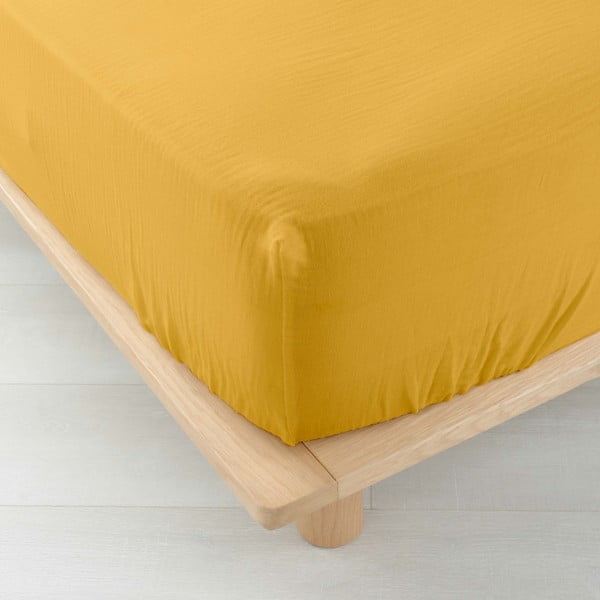 Iš muslino paklodė geltonos spalvos su guma 160x200 cm Angelia – douceur d'intérieur