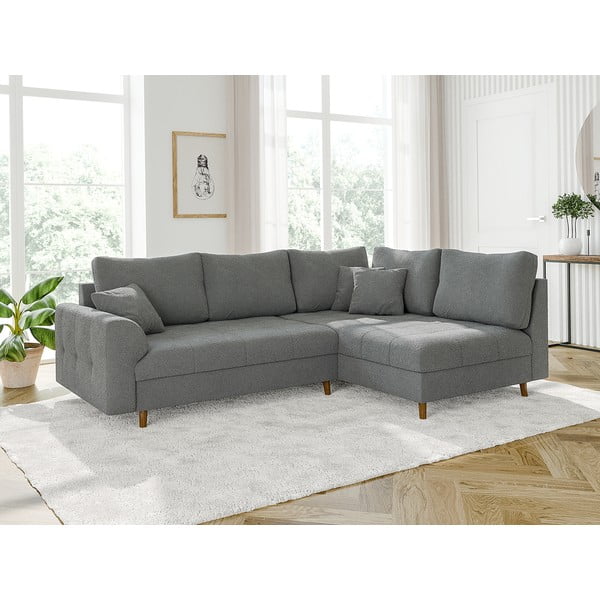 Pilkos spalvos iš boucle kampinė sofa (su dešiniuoju kampu/„L“ formos) Ariella – Ropez-image-3