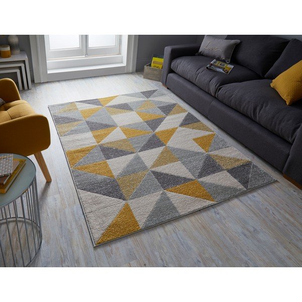 Pilkos ir geltonos spalvos kilimas "Flair Rugs Urban Triangle", 133 x 185 cm-image-4