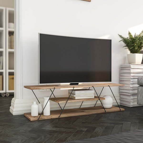 TV spintelė natūralios spalvos iš riešutmedžio 120x33 cm Canaz – Kalune Design-image-3