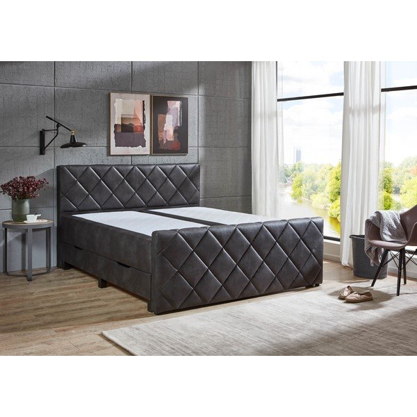 Spyruoklinė lova juodos spalvos su sandėliavimo vieta 180x200 cm Chester – Rojaplast-image-1