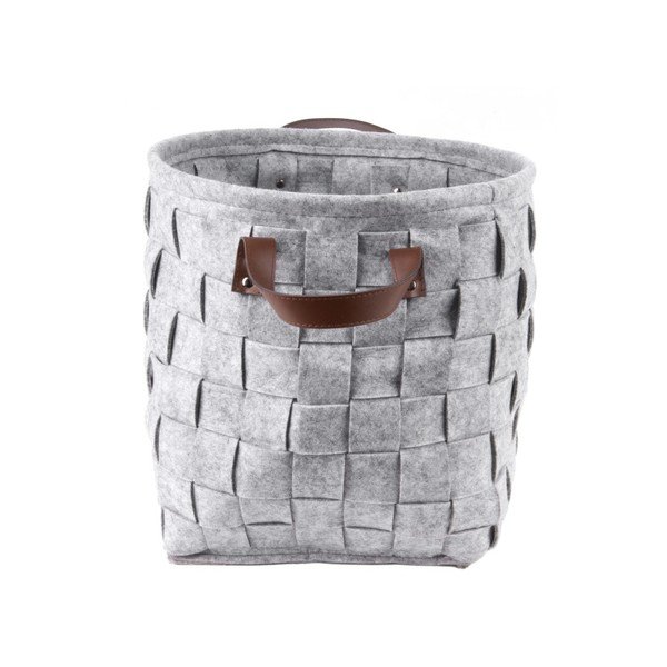 Pilkas krepšys su odinėmis rankenomis PT LIVING Storage, ⌀ 34 cm-image-1