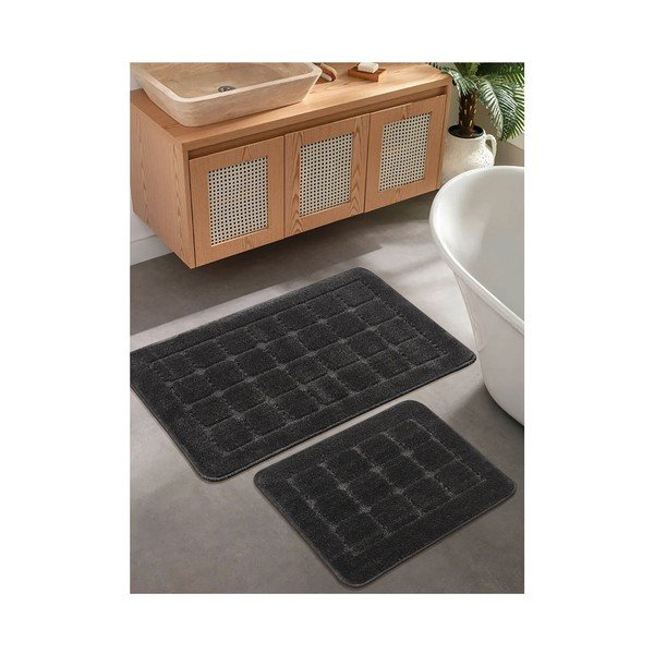 Antracito spalvos vonios kilimėliai 2 vnt. 50x80 cm Kareli – Foutastic-image-1