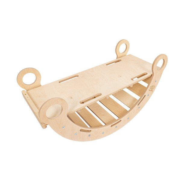 Natūralios spalvos iš pušies masyvo supamoji lenta 39x75x38 cm Montessori – Meowbaby