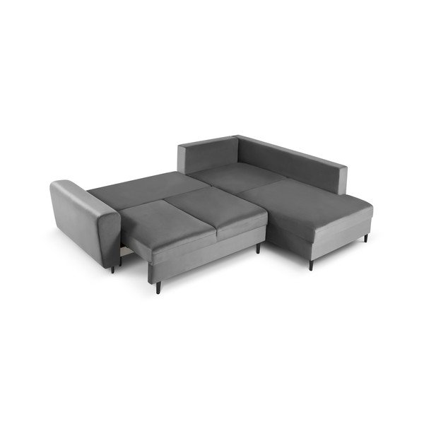Šviesiai pilkos spalvos iš velveto sulankstoma/su sandėliavimo vieta kampinė sofa (su dešiniuoju kampu/„L“ formos) Kyoto – Cosmopolitan Design-image-2