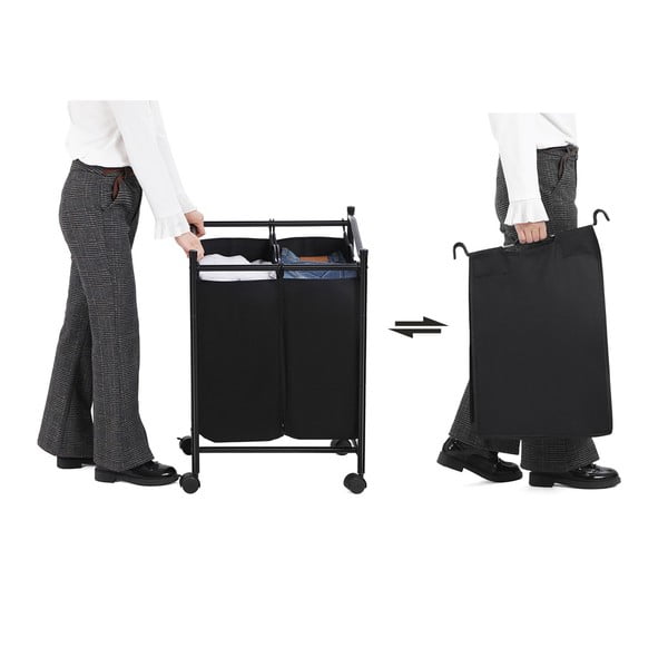 Juodas krepšys su ratukais ir 2 skalbinių segmentais Songmics-image-3