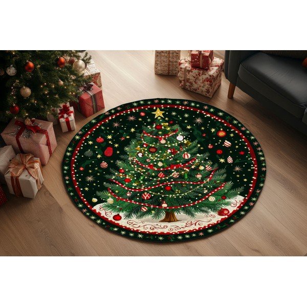Žalios spalvos apvalios formos kilimas su Kalėdų motyvu ø 120 cm – Conceptum Hypnose-image-1