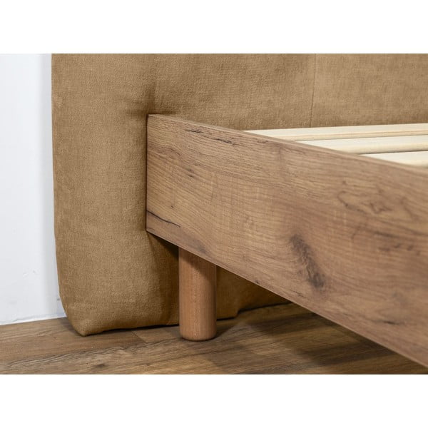 Dvigulė lova smėlio spalvos audiniu dengta su lovos grotelėmis 160x200 cm Kumo – Bobochic Paris-image-4